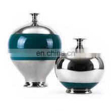 Porcelain Gold And Silver Border Big Belly Small Neck And Small Mouth Dark Green Ceramic Vase Porcelain Vase thumbnail-2