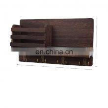 Rustic Entryway Wall Hanging Mounted Wooden Key Hooks Holder Newspaper Storage Mail Envelope Letter Sorter Organizer Shelf