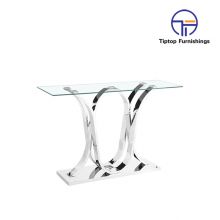 Contemporary 2022 latest luxury entry table glass top silver stainless steel console table
