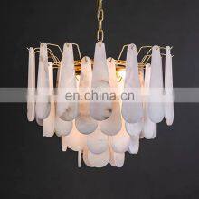 Restaurant Home Decor Alabaster Chandelier Luminaire Modern Luxury Brass Hanging Pendant Light thumbnail-1