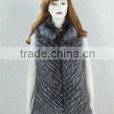 2012 hot sell silver fox fur vest with squre hat