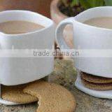 white durable porcelain coffee mug with biscuit holder