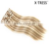2016 Hot Selling P color silk straight double drawn with good ratio Virgin easy simple remy clips in Human Hair Extension