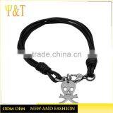 Fashion Male Femal Real Black Leather Bracelet Wholesale Skull Bracelets, Genuine Thin Leather Bracelets Maker (QS-0056) thumbnail-1