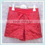 Fashion Red Sequin Baby Shorts With Satin Bow Baby Pants for Dancing Wear Summer Kids Shorts Colorful Girl's Short Pants thumbnail-1