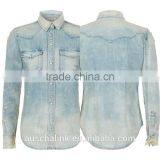 Ladies Twin Chest Pocket Fashion Cotton Jeans Shirt OEM Service thumbnail-4