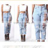 Simple Pants Hole Torn Female Jeans Women's Cool Denim Pants Straight Jeans for Girl Destroyed Casual Pants thumbnail-5