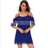 Zm50233b 2017 Spring and Summer Hot Sell Ladies Clothes Chiffon off Shoulder Short Sleeve Slip Dresses thumbnail-5