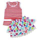 Wholesale Girl Boutique Outfits Print&stripe Children Clothing Summer Boutique Outfits for Girl thumbnail-5