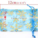 Organza Jewelry Bags Drawstring Rectangle Skyblue Christmas Snowflake Pattern 12cm X9cm thumbnail-2