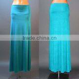 OEM Rayon Fold Over Waist Latest Model Plain Blue Women Maxi Skirts Latest Long Skirt Design thumbnail-3