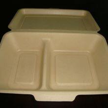 1000ml Double Grid Lunch Box 9 * 6 Degradable Environmental Protection Lunch Box Take Out Pulp Bagasse Lunch Box Disposable Lunch Box Single Double Grid Salad Box thumbnail-4