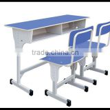 Wooden school double desks and chairs, student table writing desk
