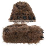 plush cute Grizzly Bear Paw Slippers for Kids, Women and Men