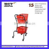 Powder Coat Supermarket Shopping Trolley Cart With 2 Baskets HSX-S487 thumbnail-6