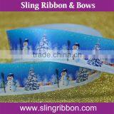 1 Inch Christmas Grosgrain Heat Transfer Printed Snowman Ribbon