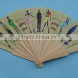 Chinese Fabric Folding Hand Fans With Wooden Handle thumbnail-1