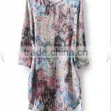 Multicolor Flowers Round Neck Above Knee Blend Dress thumbnail-1