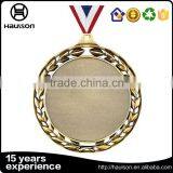 new fashion wholesale custom die casting embossed iron brass zinc alloy antique gold plated blank medal with ribbon