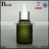 China Rosted Dark Green Cosmetic Lotion Essential Oil Perfume 30ml Glass Bottle With Dropper With pp White Dropper thumbnail-4