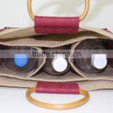 Eco-Friendly 3 Wine Bottle Jute Bag - Features Cane Handles, Plastic Window and thumbnail-4