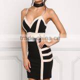 Sexy Black Two Tone Plunge Spaghetti Straps Bodycon Dress Girls Night Club Dress Photos Without Dresses HSD5930 thumbnail-5