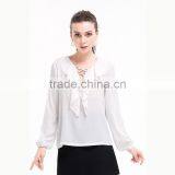 Long Sleeve Latest Blouse Styles V-neck White Women Latest Blouse Styles thumbnail-2