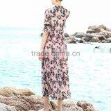 Maxnegio Printed Maxi Chiffon Long Pink Beach Dress thumbnail-5