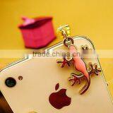 Cute Gecko Mobile Phone Accessories Jewelry Fashion Metal Gold Phone Dust Plug in Bulk thumbnail-4