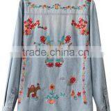 Runwaylover EY2348B New Design 2017 Ladies Fashion Embroidery Denim Blouse thumbnail-2
