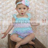 Baby Girls Bubble Ruffle Rompers Adorable Petti Lace Romper With Bow Infant Jumpsuit,toddler Bodysuit With Straps and Ribbon Bow thumbnail-4