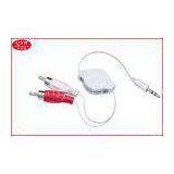 White 3.5mm to Double RCA Audio Retractable Cable flat PU cord