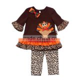 2016 yawoo little girls brown leopard turkey thanksgiving outfit 2pc adore children clothing set