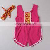 Newest Summer Style Customzied Hot Pink White Lace Ruffle Cotton Baby Girls Romper thumbnail-2