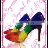 Aidocrystal 2016 New Fancy Colorful Sexy High Heel Fashion Women Pointed Toe Dress Shoes With Feather Decoration