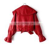 TWOTWINSTYLE Women's Jacket PU Leather Bow Long Sleeve Thick Short Females Coat 2020 thumbnail-5