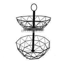 Nordic Home Kitchen Storage Organization Wire Mesh Food Holder Bowl Stand Hanging Fruit 2 Tier Metal Basket thumbnail-4