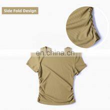 Women Ribbed Short Sleeve Slim Fit T-Shirt And Short Yoga Set Sport Fitness Suit thumbnail-4