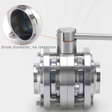 Food Grade Sanitary Stainless Steel 304/316 Butterfly Valve Three-Piece Butt Welding Design for Water Applications thumbnail-3
