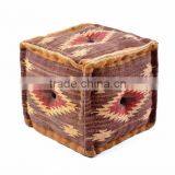 Natural Fibres Traditional Design Cube Jute Pouf thumbnail-1