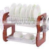 Modern Design 2 Tiers Wooden Panel Metal Dish Holder thumbnail-3