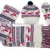 Unisex Adult Knitting Pom Pom Beanie Hat Scarf and Glove