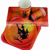 shaped custom printed halloween design paper plates and cups sets