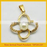 New Arrival Stainless Steel Gold Flower Crystal Pearl Pendant For Lady