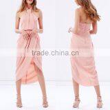 Latest Design Chic Sleeveless Bow Tie Wrap Asymmetrical Lady Pink Cocktail Drss thumbnail-1