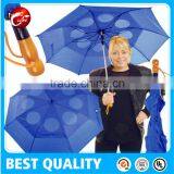 Golf Umbrella Folding Fibereglass Ribs Vented Canopy Wood Style Handle thumbnail-1