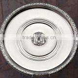 Silver Plated Round Dish Tray , Decorative Food Tray, Airlines Tray, Arabic Metal Trays, Party Food Service Trays, Wedding Tray thumbnail-1