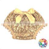 Aqua Sequins Baby Pom Bloomers With Bow Back Pom Pom Baby Pants & Shorts thumbnail-6