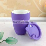 Color Glaze Ceramic Coffee Cup With Plastic Lid thumbnail-1