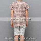 Aliabba Wholesale Fashion Boy Shirts Band Collar Short Sleeve Checks Shirts for Children thumbnail-5